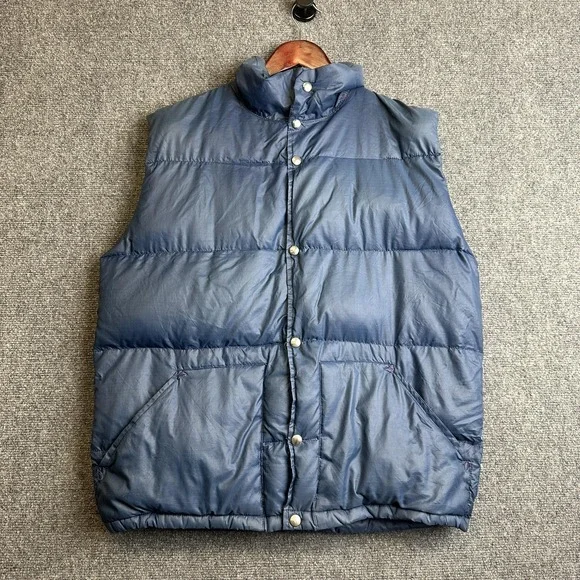 Vintage The North Face Down Puffer Vest Mens Large Blue Snap Front Gorpcore 70s