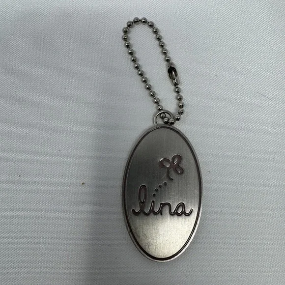Personalized Lina Name‎ Keychain Silver Tone Metal Butterfly Charm Ball Chain