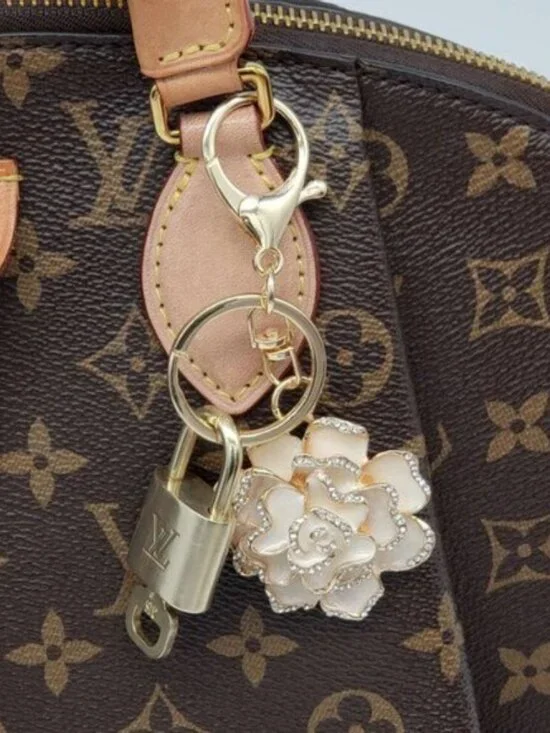 LV Gold Padlock Authentic 🔑 Luxury Bag Charm w/ Unbranded Flower Keychain