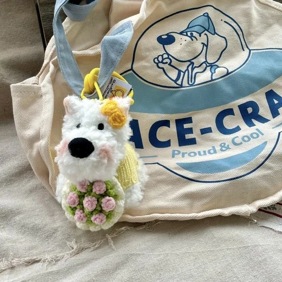 Cute West Highland Plush Doll Keychain Yellow bow pink Bouquet Bag Charm