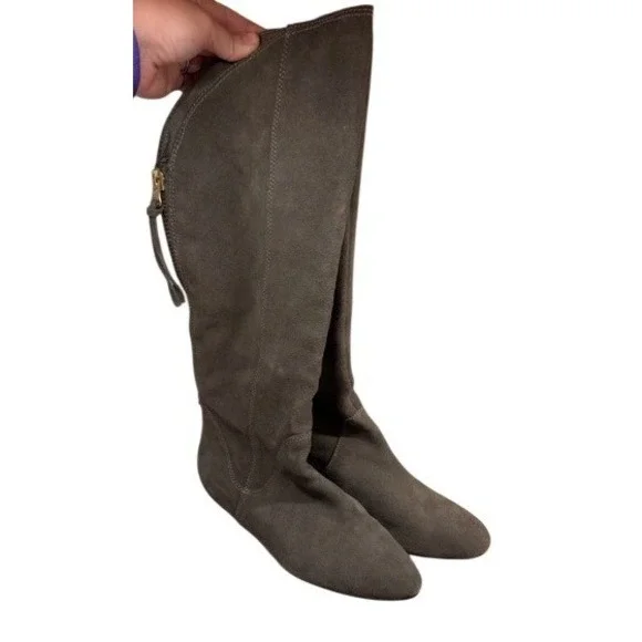 Steven‎ by Steve Madden Limberr Taupe Suede Tall Wedge Boots Womens 9 Gray