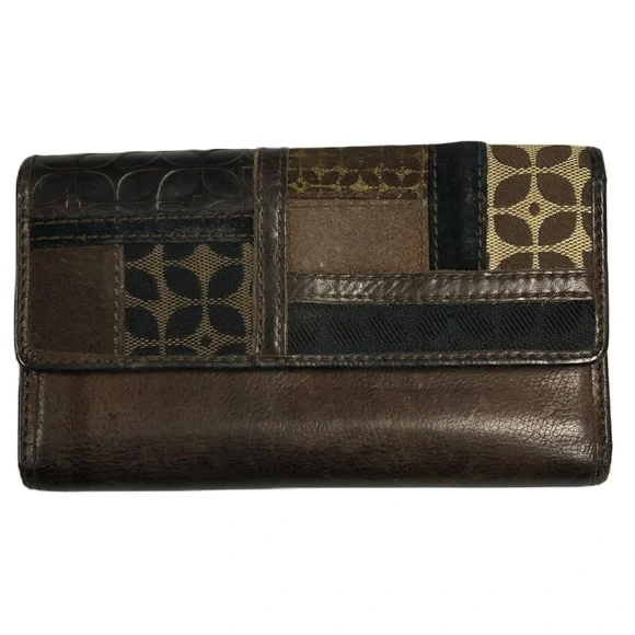 Vntg Fossil Wallet Card Holder Leather‎ Trifold Coin Zip Classic Brown Classic