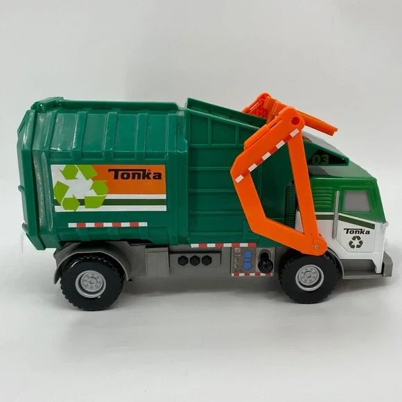 Tonka Mighty Motorized Front Loading Garbage‎ Truck Green White Recycling Toy