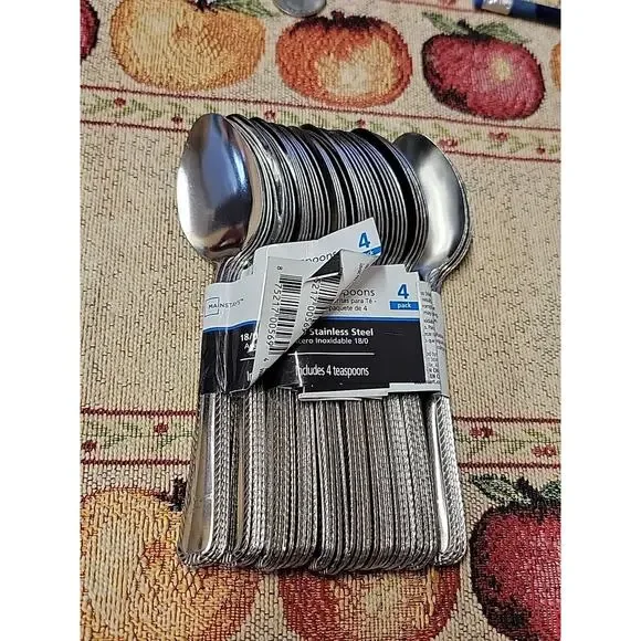 Mainstays Lot of 10 - 4 ct Lace Stainless Steel Silver Teaspoons 40 Total Spoons