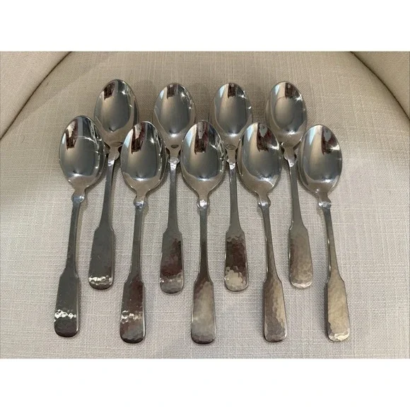 9 - Towle HAMMERSMITH‎ Glossy 18/8 Stainless Germany Flatware Oval Soup Spoons