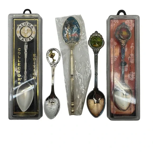 Vtg Hawaii Souvenir Spoon Lot 5 Boxed Enamel Aloha Kauai Maui‎ Keanae Peninsula