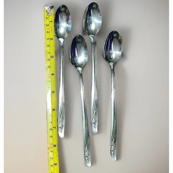VTG Oneida Roseanne Rose Pastel Set of 4 Iced Tea Spoons 7.5