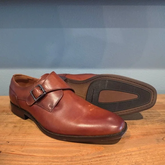 Florsheim Mens Monk Strap Dress Shoes Cognac Brown Leather 14293-221 Size 10