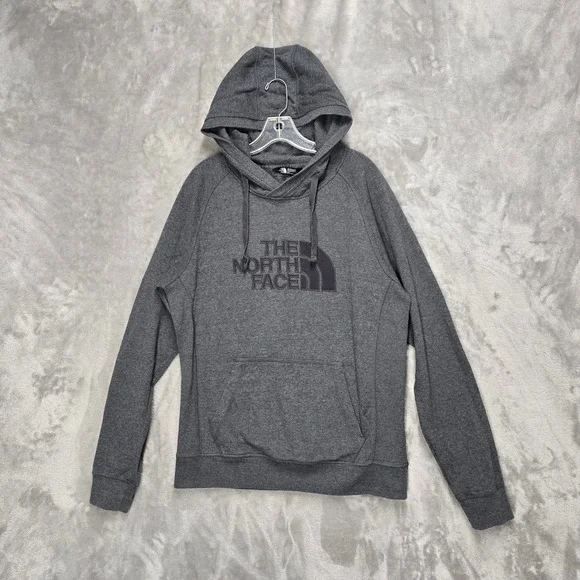 The North Face Mens Gray Embroidered Hoodie Logo‎ Raglan Sleeve Fleece Size M