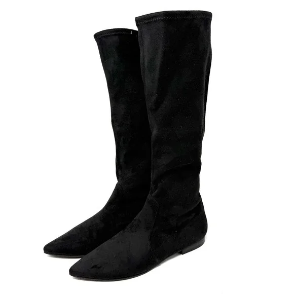Jon‎ Josef Merly Black Stretch Suede Pull On Knee-High Boots 6 Pointed Toe
