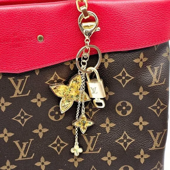 LV Gold Padlock 🔑 Authentic Louis Vuitton Charm + Unbranded Flower Keychain