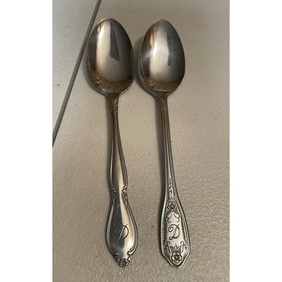 Vintage Custom Craft Stainless Flatware Engraved D 2‎ Spoons Korea