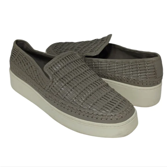 Vince‎ Stafford Women’s Sneakers Woven Gray Leather Slip On Shoes Size 8 M