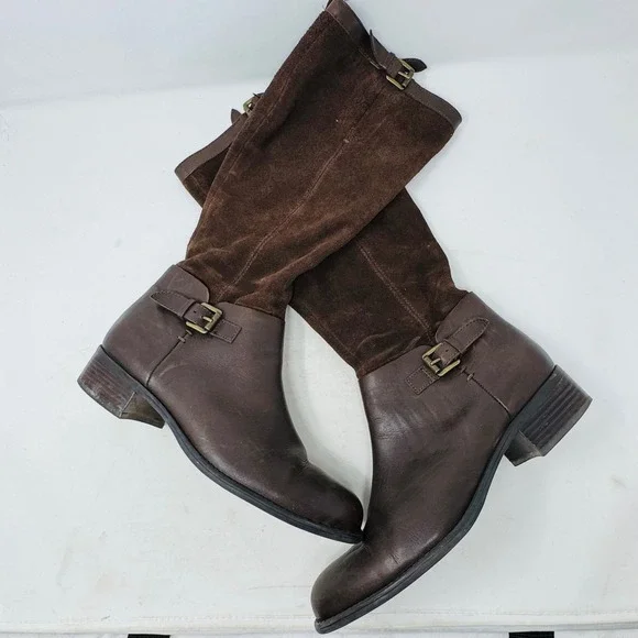 Vintage Franco Sarto Brown Leather Suede Tall Riding Boots Size 10M