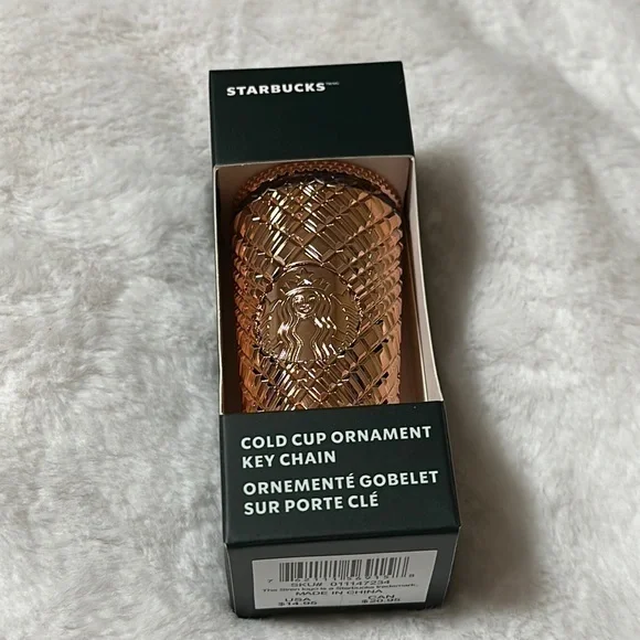 Starbucks Holiday 2023 Metallic Mirror Rose Gold Jeweled Ornament / Key Chain