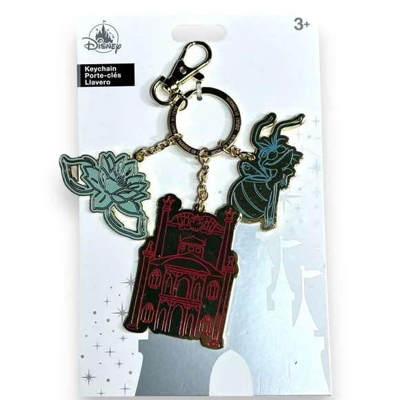 New Disney Parks Princess & The Frog Tiana Metal Keychain Set of 3 Charms Ray‎