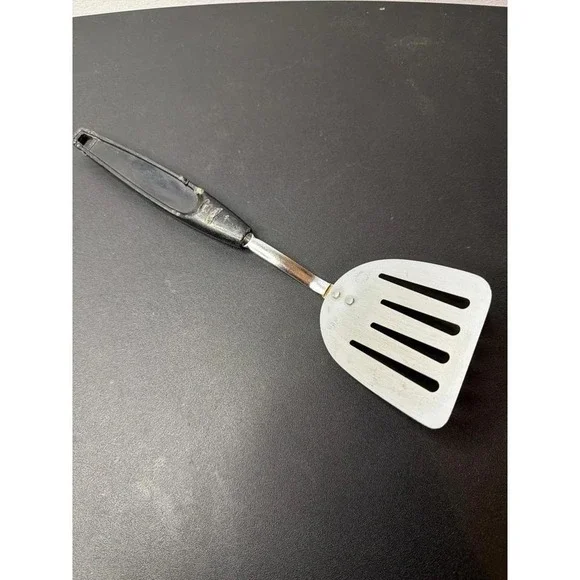 Vintage Foley USA Chrome‎ Plated Slotted Black Handled Spatula