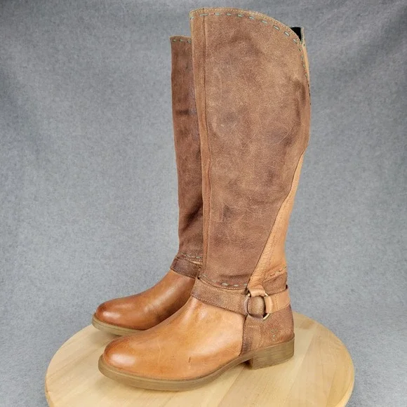 Roan‎ Bed Stu Karolus Boots Women 6 Brown Tan Leather Tall Riding Distressed