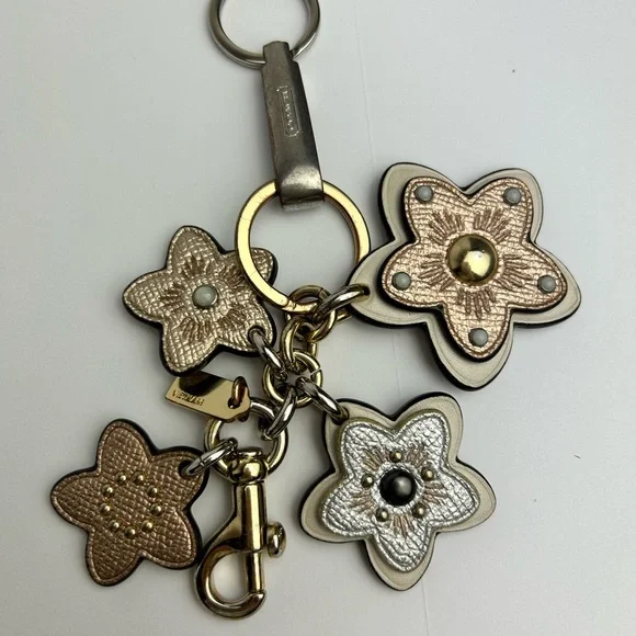 Coach Floral Charm Keychain in Gold and Silver