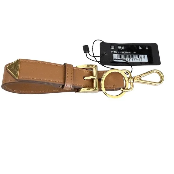 Prada Soft Leather Keychain Wristlet Brown & Gold 1PP186 Made in Italy