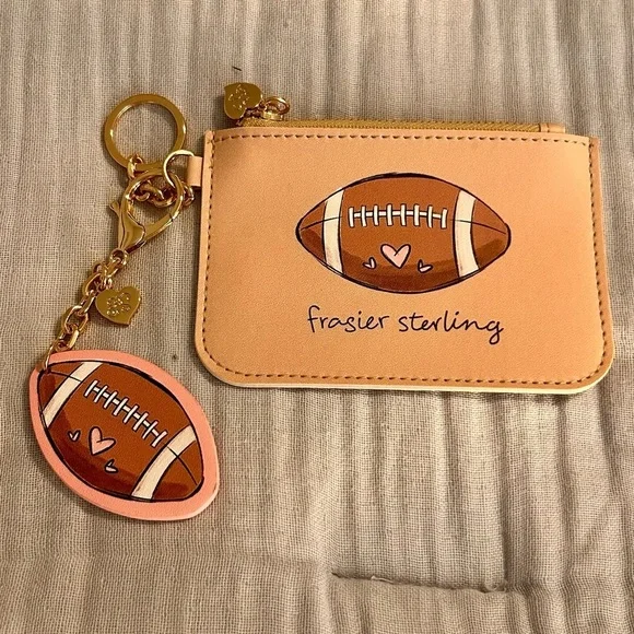 NWOT Tan and Brown Football Keychain and Pouch Set