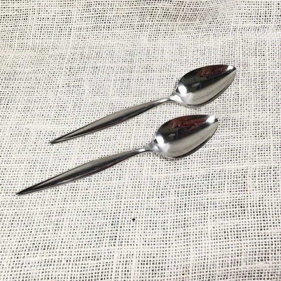 Ebbtide Solid Stainless Steel Teaspoons USA‎ Made Mid Century Flatware Set of 2