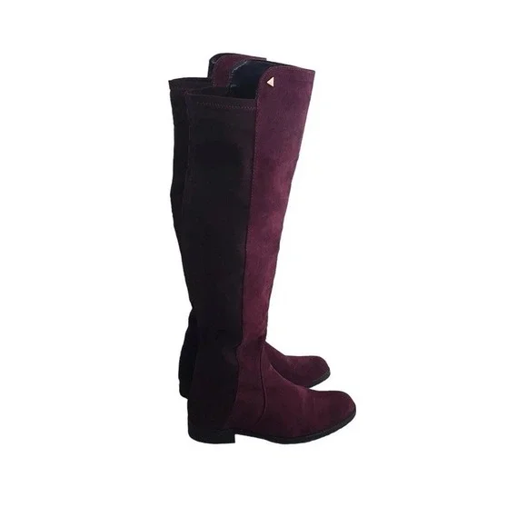 Guess Boots Over the Knee Womens Size 6 .5 Red Wine Faux‎ Suede Pull-on Low Heel