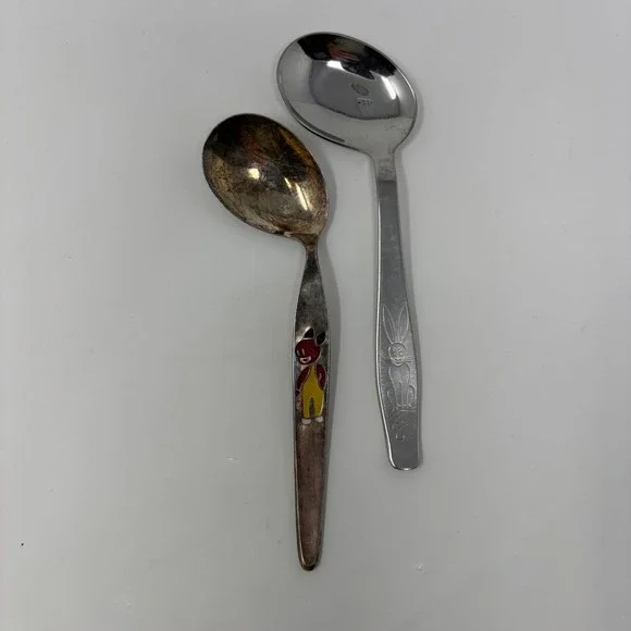 Antique W-Germany Rabbit & Evald Nielsen Danish Silverplate Mouse Child Spoons