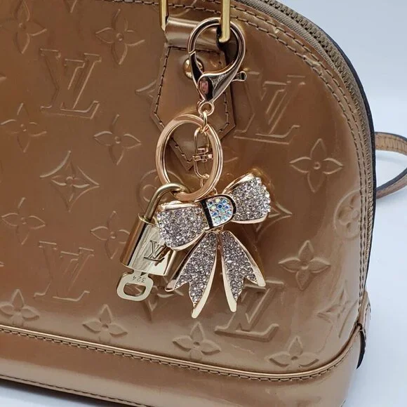 Authentic Louis Vuitton Padlock & Key Gold ✨Unbranded Ribbon Bag Charm Keychain