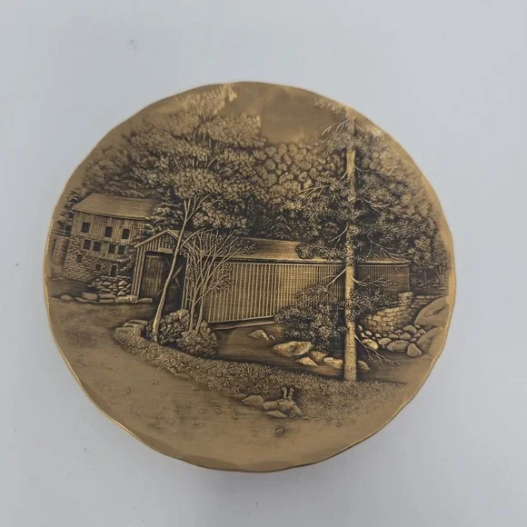 Wendell August Bronze Plate Handmade Covered Bridge and‎ Mill  4 1/2