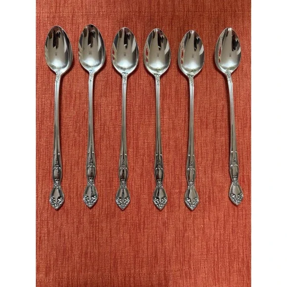 Vintage‎ Japan Stainless Steel Teaspoons Ornate Floral Victorian Scroll Set 6