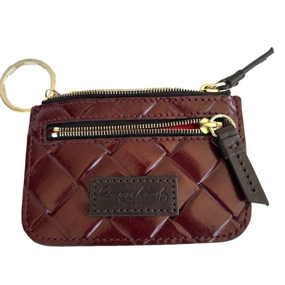 Dooney Bourke Red Quilted Woven Barlow Leather Keychain‎ Wallet Zipper Case EUC