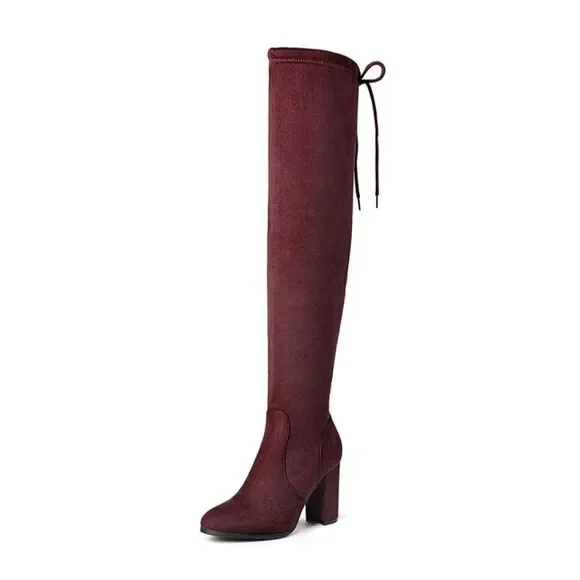 Burgundy Faux Suede Over-the-Knee Boots Size 11