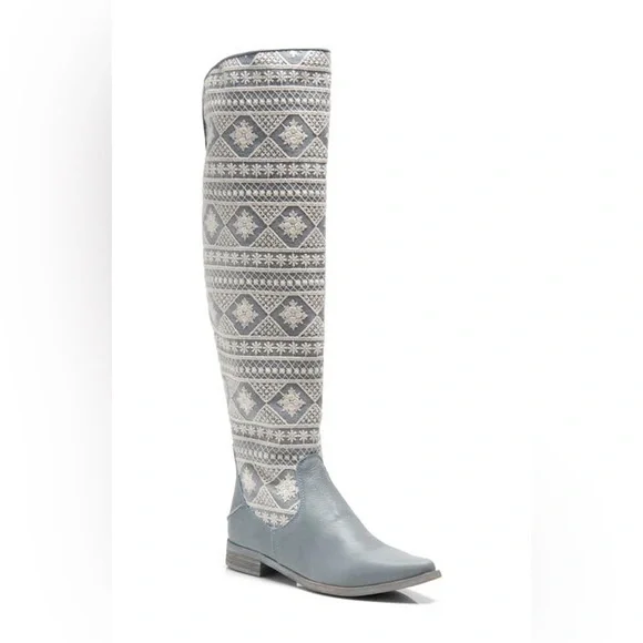 NWOT Free People Bren Denim & Crochet Tall Boot in Calm Waters Size 7