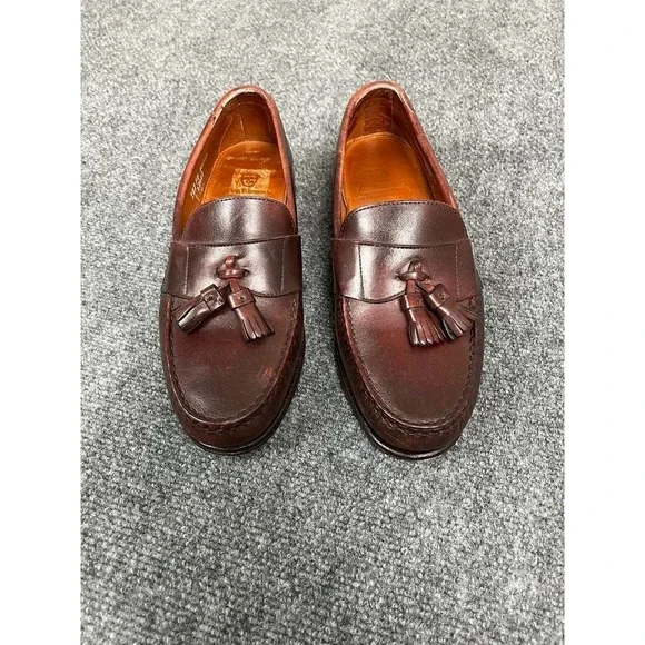 Allen Edmonds Schreier Sz 10D Burgundy‎ Leather Loafers Tasels Slip On Shoes