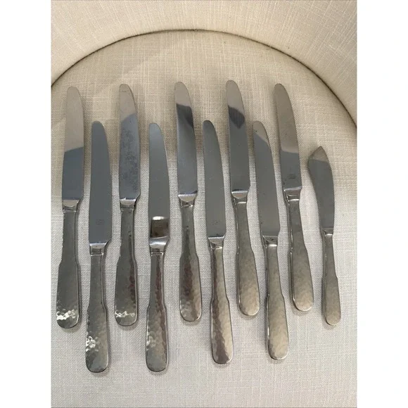 Towle 18/8 Stainless Flatware Germany Hammersmith 9-Dinner Knives 1-Butter Knife