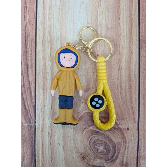 Coraline Mood Doll Character‎ Keychain - Yellow Raincoat Blue Jeans Boots