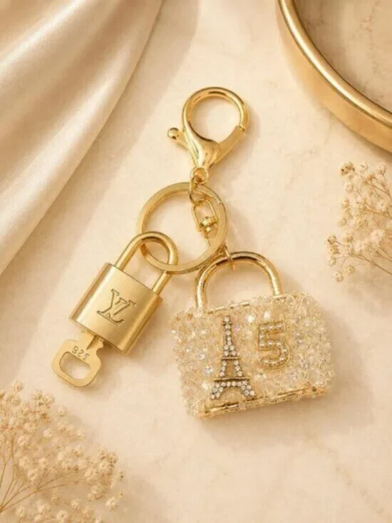 Authentic Louis Vuitton Padlock & Key Gold ✨Unbranded Bag Charm Keychain