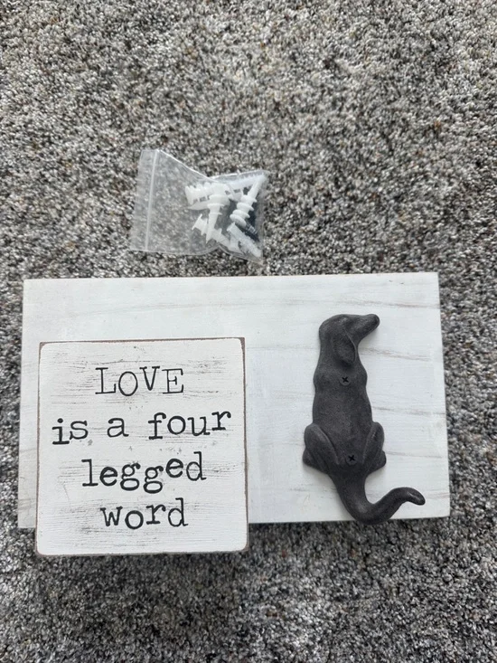 Rustic White 'Love is a Four Legged Word' Wall Hook with Black Dog Accent -