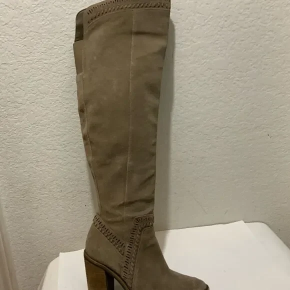 Vince Camuto Madolee Over the Knee W/ Heel Boots Brown Tan Taupe Suede Sz 9.5M