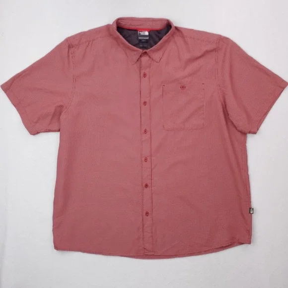 North Face Shirt Mens XXL Red Graph Check Button Up Short Sleeve Outdoor