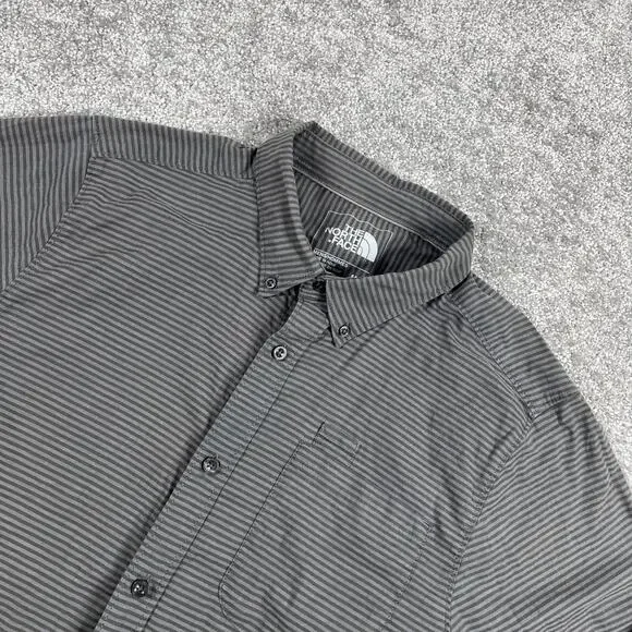 North Face Button Down Shirt Mens Medium Stripe Long‎ Sleeve Outdoors Gray