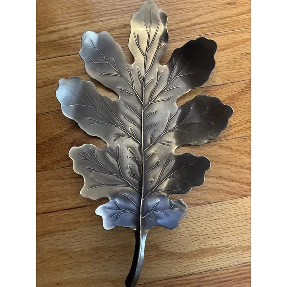 Vintage Pressed Brass Oak Leaf Dish by Apollo Studio New York, Circa 1960s