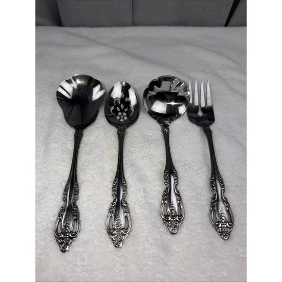 Oneida Community Brahms Lot of 4 Serving Pieces Sauce Ladle Fork Shell Stainless