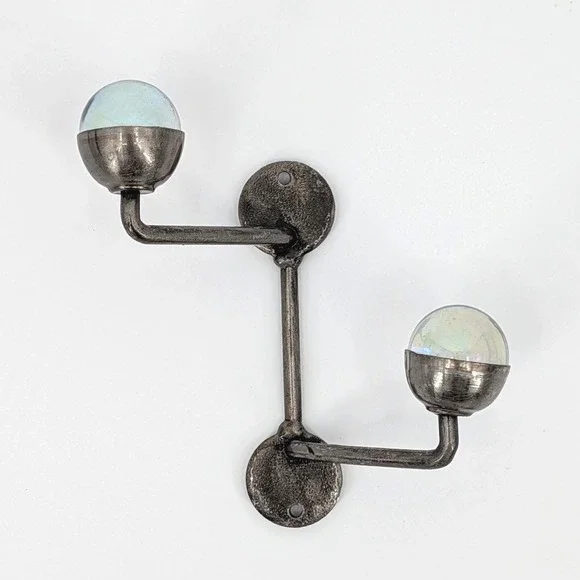 Brink Design House Metal Double Wall Hook Iridescent Glass Orbs Handmade Mexico