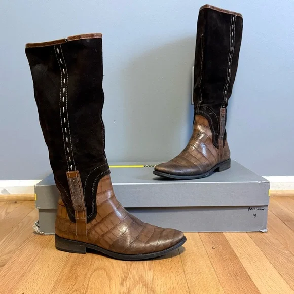 Manas Design Brown Suede Leather Western Style Boots 41