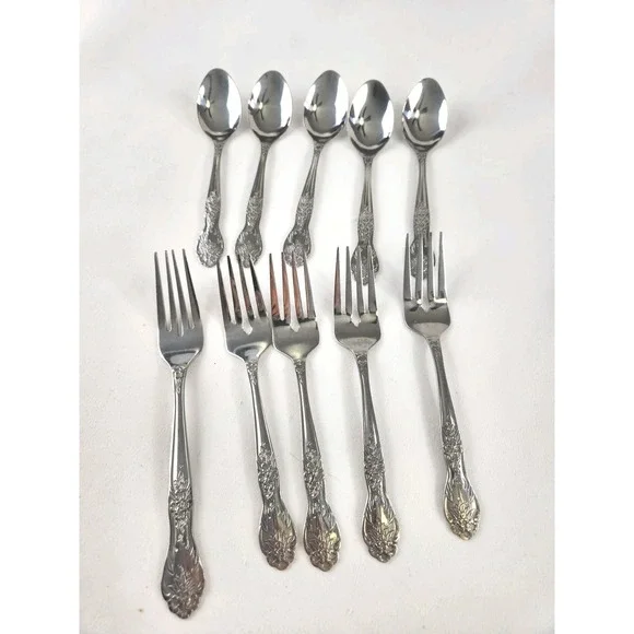 Rogers Stainless Steel Love Joy Pattern Flatware 10 Piece Lot Spoons Forks Repla
