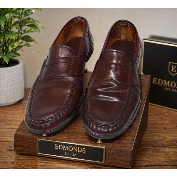 Allen Edmonds Walden Loafers USA Made Men's 12 Burgundy Leather VTG