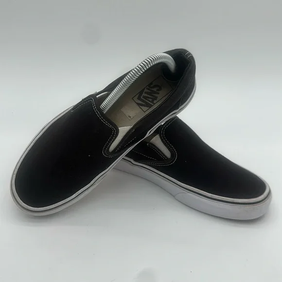 Vans Classic Canvas Slip On Black White Skate Sneaker Deck Shoes M 7.0 - W 8.5