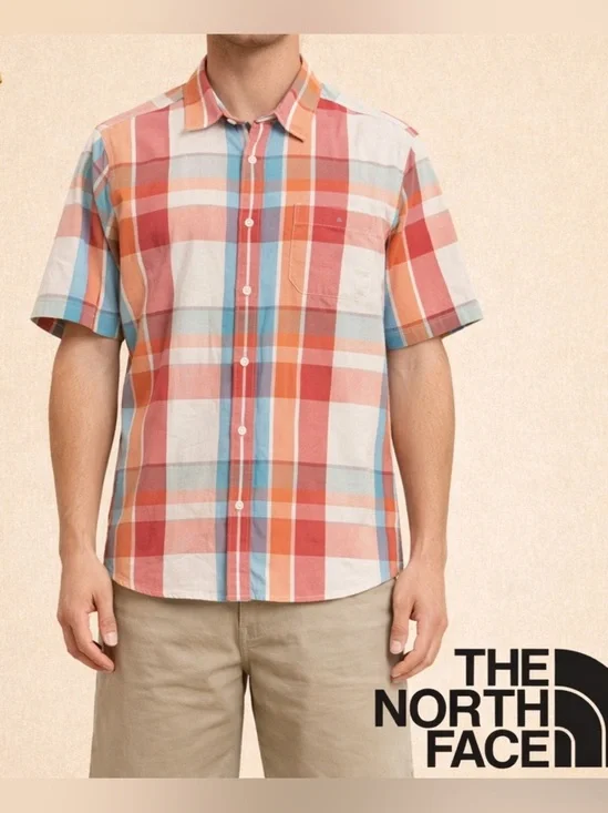 The North Face Short Sleeve Plaid Button Down Shirt  SizeLarge